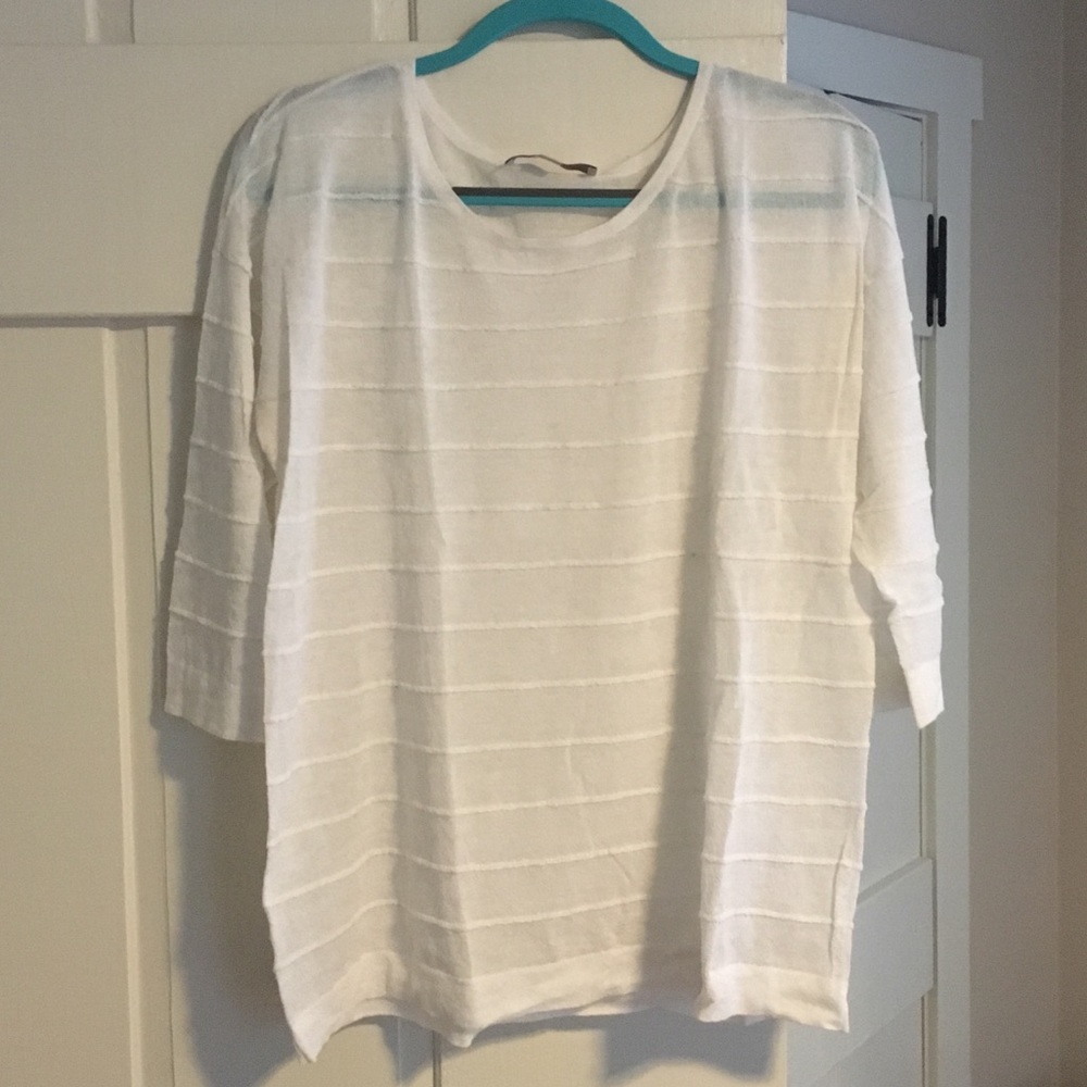 EUC Beachy White-Striped LOFT light sweater, XL